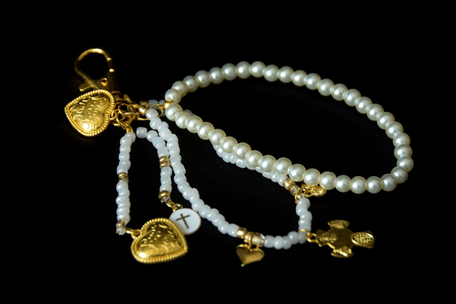 Llavero Perlas Dorado