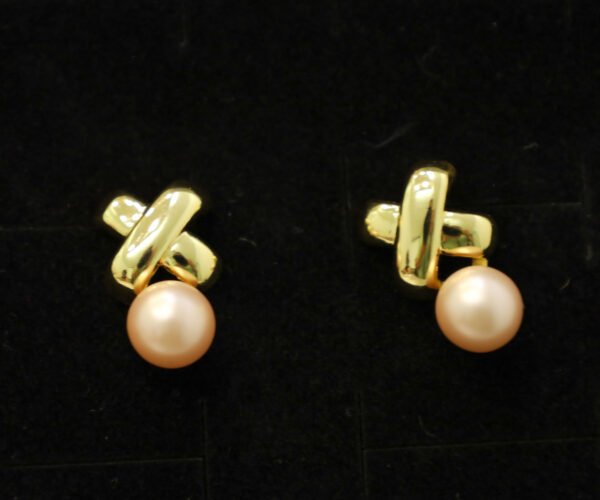 Arete Cruz Dorada Perla Rosa